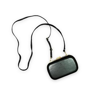 Adax Minaudière Black Leather Hardshell Clutch Purse with Strap